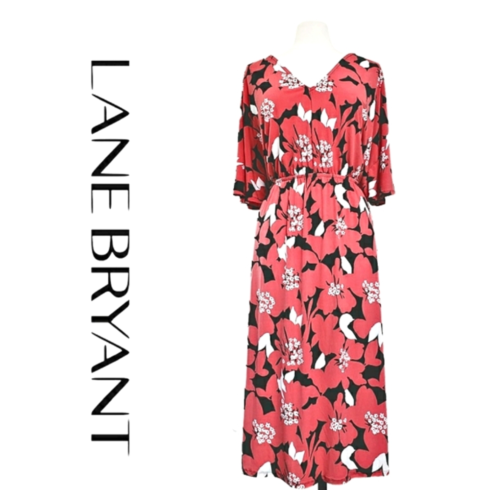 22/24 Lane Bryant Printed Knit Flutter Sleeve Midi Dress